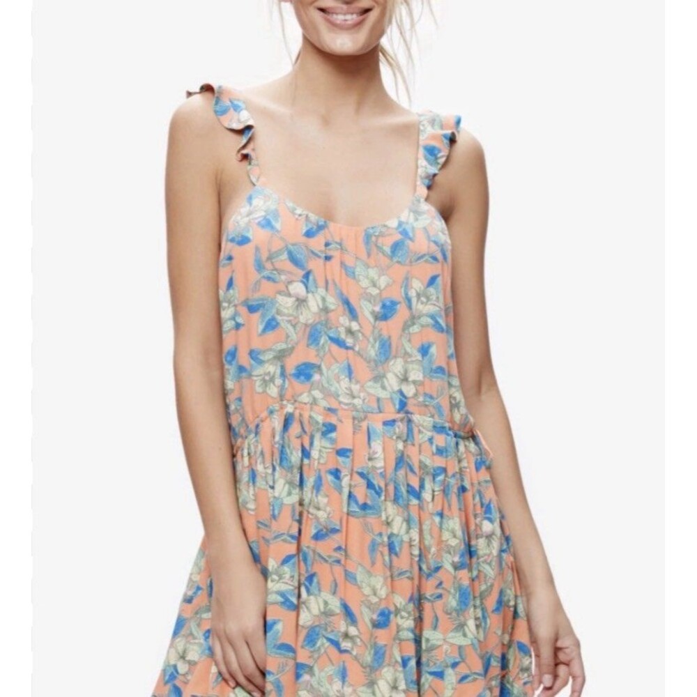 NWT Free People Dear You Floral Ruffle Mini Dress Size L orange